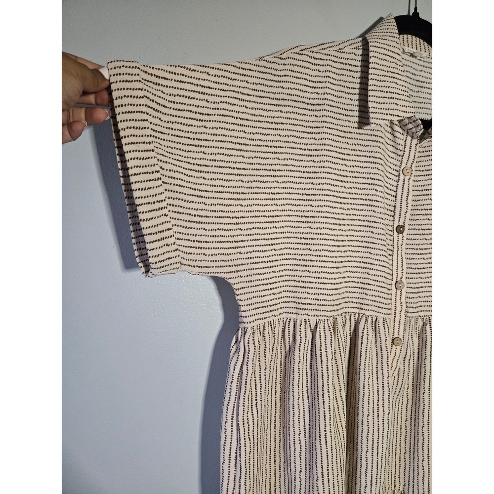 Jodifl Striped Tiered Shirt Dress Beige Brown Cottagecore Boho Midi Medium - Picture 4 of 8